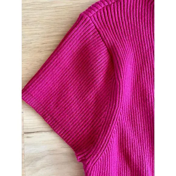 Anthro Pink Pleated Midi Dress Mock Neck Fit & Flare XL - Picture 5 of 6